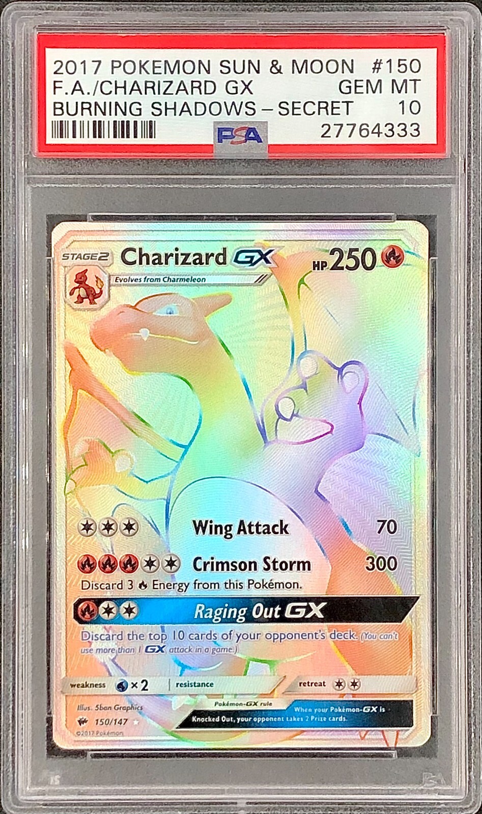 Pokemon Burning Shadows CHARIZARD PSA 10 PSA10 Secret Rainbow 