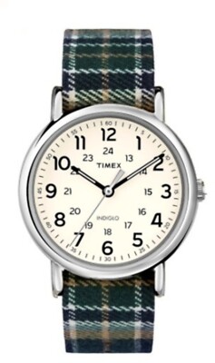 Timex Weekender Unisex Plaid Green Fabric Strap Quartz Watch 38mm TW2R51400