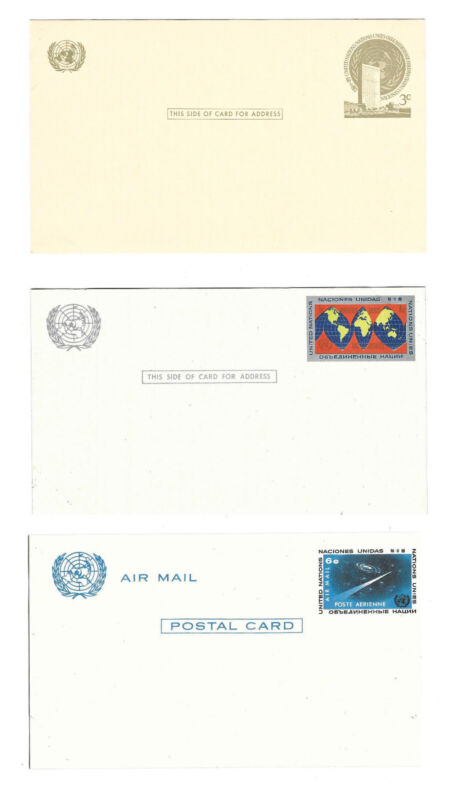 3 Mint UN United Nations 1958 UX2 1963 UX3 Air Mail UXC4 Postal Card