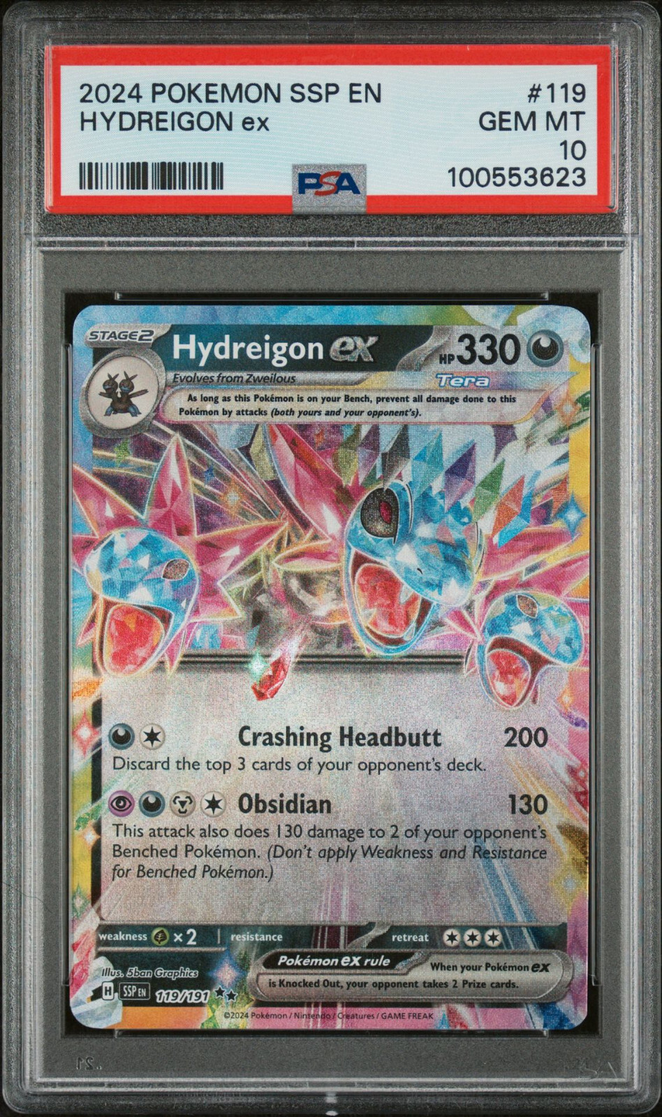 PSA 10 Hydreigon ex 119/191 Surging Sparks SSP Pokemon Card