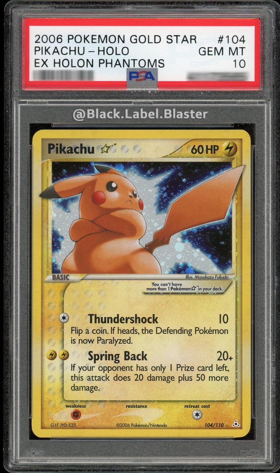 2006 Pokémon Gold Star Pikachu EX Holon Phantoms #104 - PSA