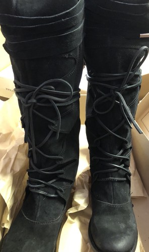 Pre-owned Freebird By Steven Wagon Boot Black Suede Boho Msrp $350 Sz 6 Or 8