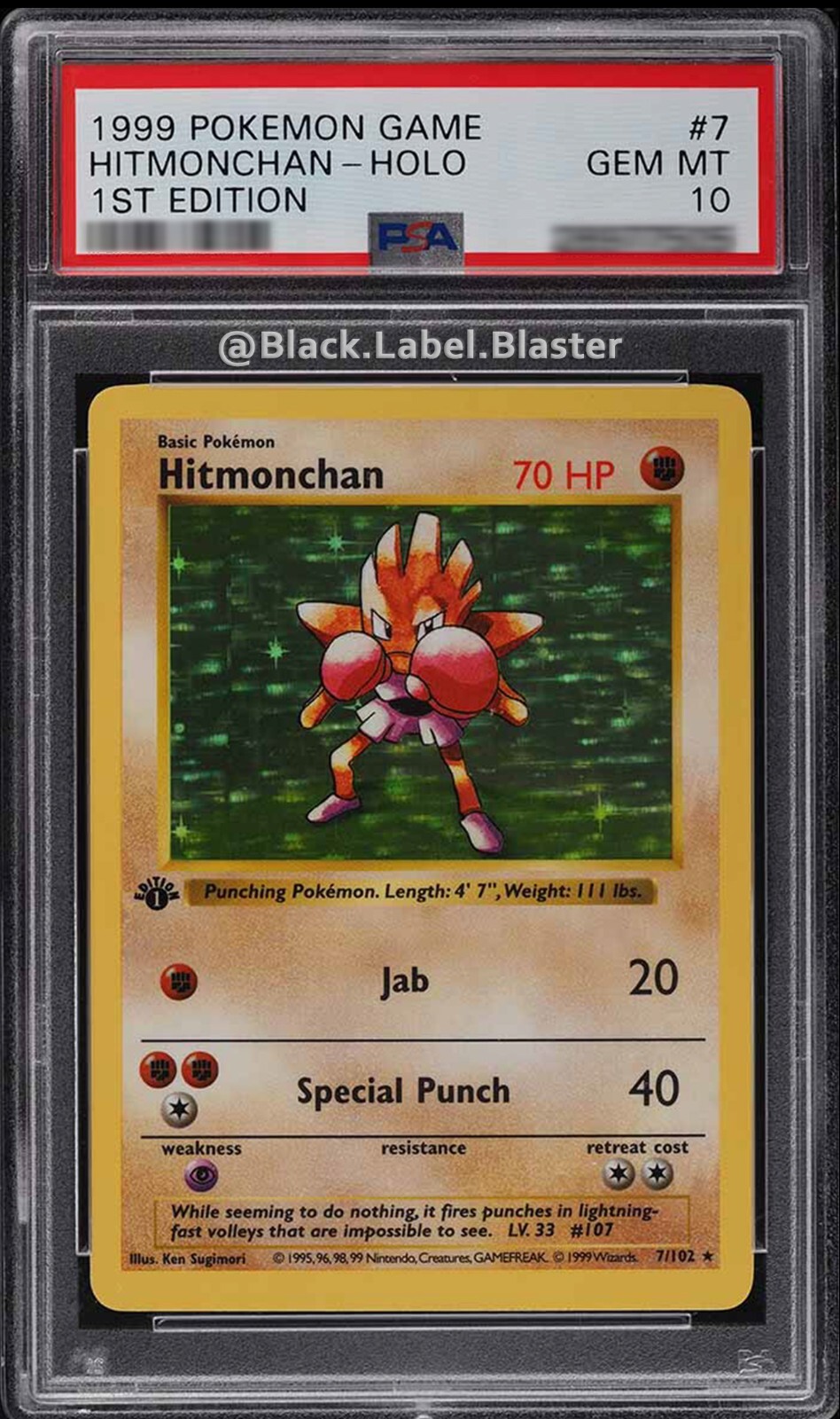 英語版初期　Hitmonchan shadowless holo 1999 Pokemon Base Set Hitmonchan 1st Edition Shadowless Holo