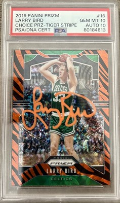2019 Panini Prizm Larry Bird Choice Prz Tiger Stripe #16 - PSA 10/Auto 10+ Pop 1