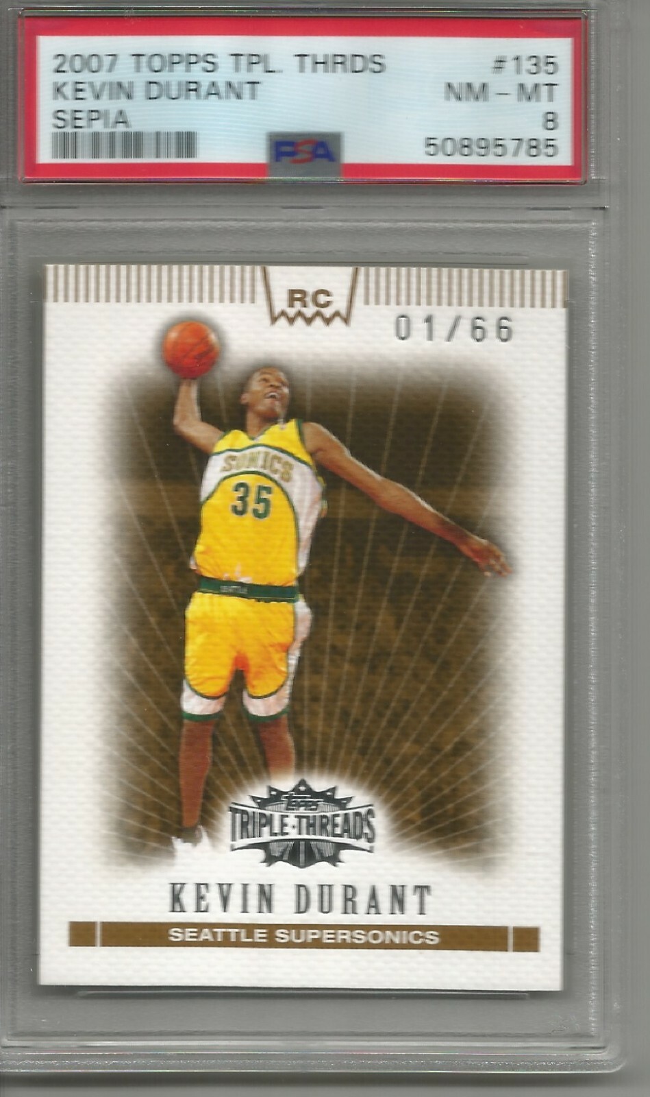 Kevin Durant 07/08 Topps Triple Threads Sepia Rookie #01/66