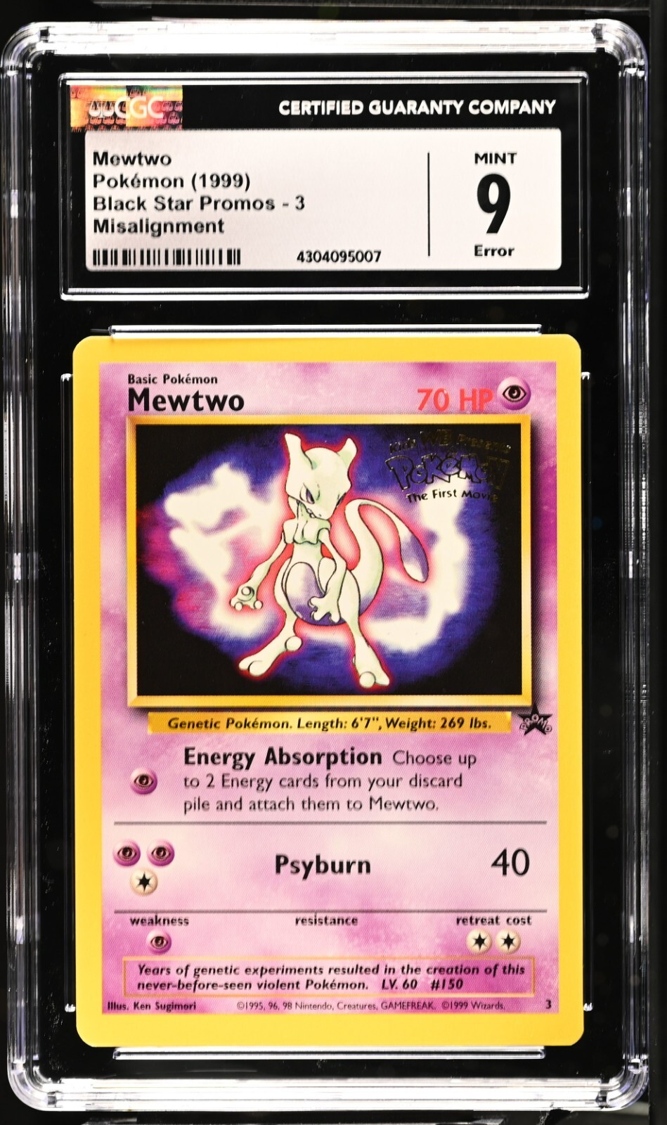 CGC 9 *ERROR* Misalignment Black Star Mewtwo 3 Misprint Card