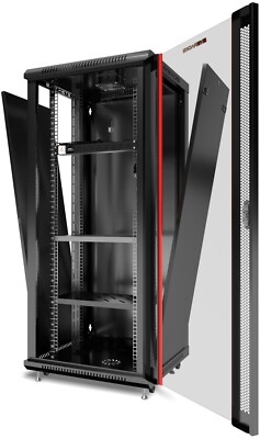27U Server Rack Wall Mount IT Enclosure w/Casters PDU Shelves (24''w x24''d x51''h)