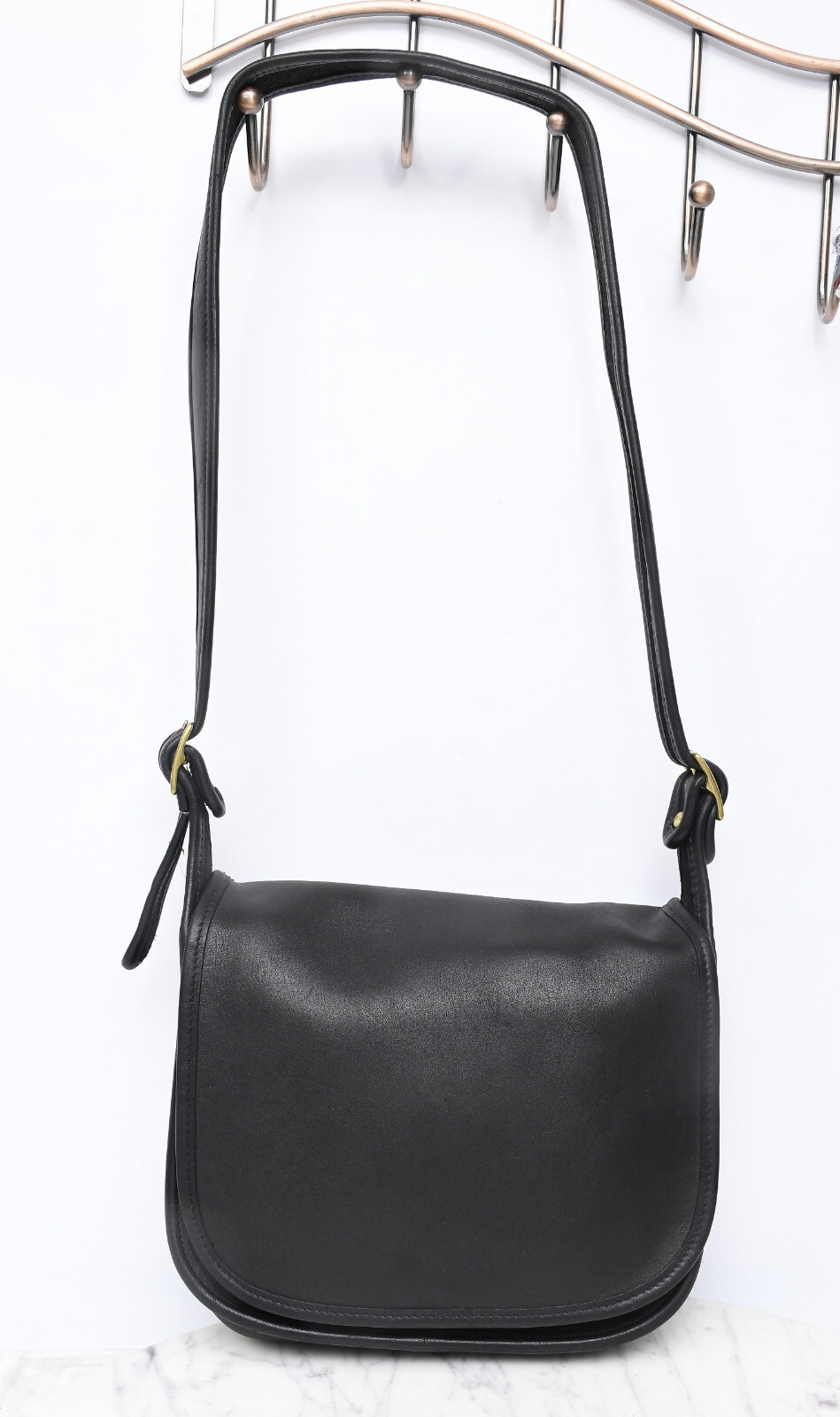 バッグ Vintage Coach Ergo Velvet Bag Black Rare Vintage COACH USA 500-9302 Black Leather Flap Fletcher