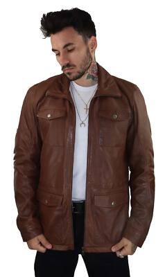 Pre-owned Truclothing Mens Tan Brown 3/4 Jacket Real Leather Safari Hunting Country Coat Classic