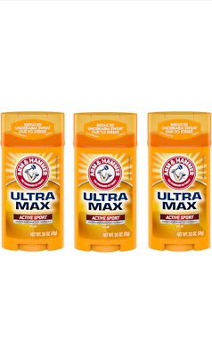 ARM & HAMMER Ultra MAX Active Sport Deodorant Solid Stick 2.6oz x 3 Pack