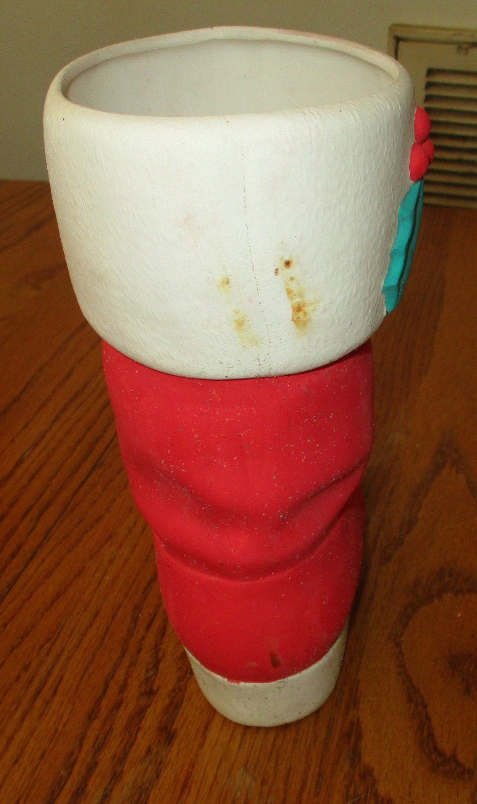 Vintage unfinished Duncan ceramic Santa Claus Christmas boot vase centerpiece