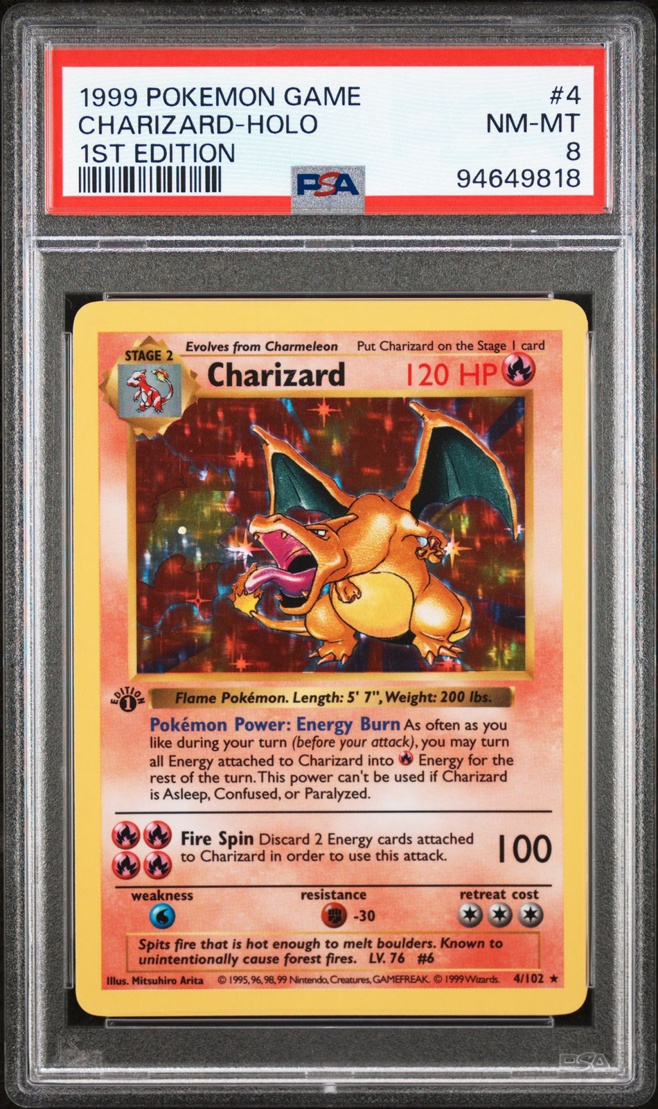 PSA 8 CHARIZARD 1999 POKEMON 1ST EDITION THICK STAMP