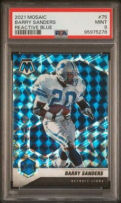 Barry Sanders 2021 Panini Mosaic BLUE REACTIVE Detroit Lions Color Match PSA 9