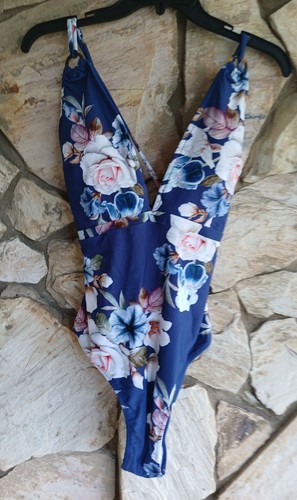 送関込【CUPSHE】フローラル ワンピース水着 ブルー Cupshe XL Blue Floral Low V-neckline High Leg One Piece