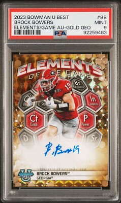 2023 Bowman Best U Brock Bowers Elements Of The Game Gold Auto /50 PSA Pop 5!