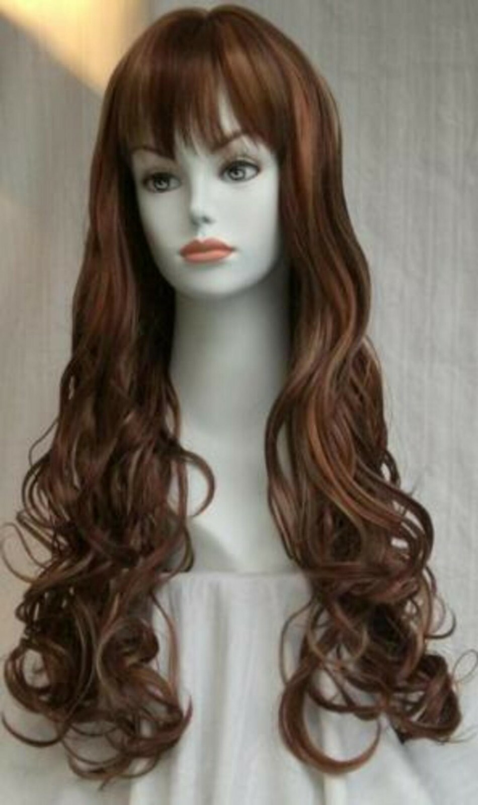 Long Curly Wig W Bangs Skin Top Strawberry Blonde Fox Red Ash