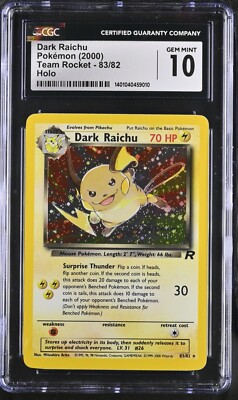 2000 Pokemon Team Rocket 83/82 Dark Raichu Holo Secret Rare CGC 10 GEM MINT