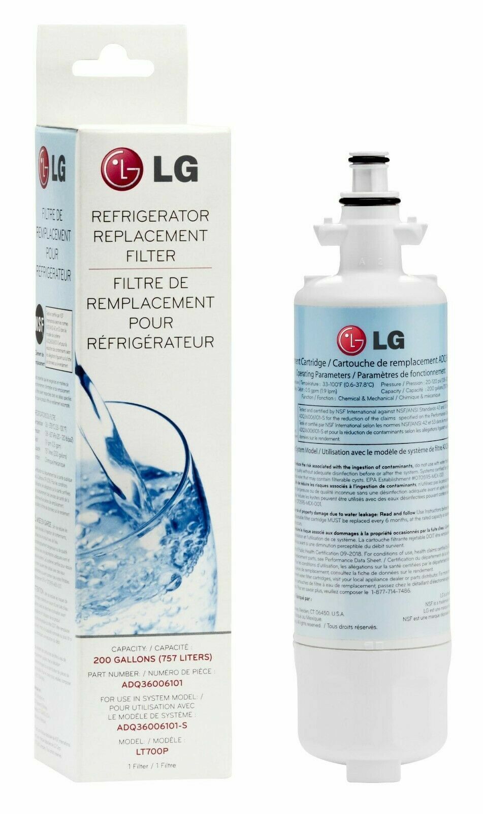 LG LT700P ADQ36006101 Refrigerator Water Filter cartridge Repl...