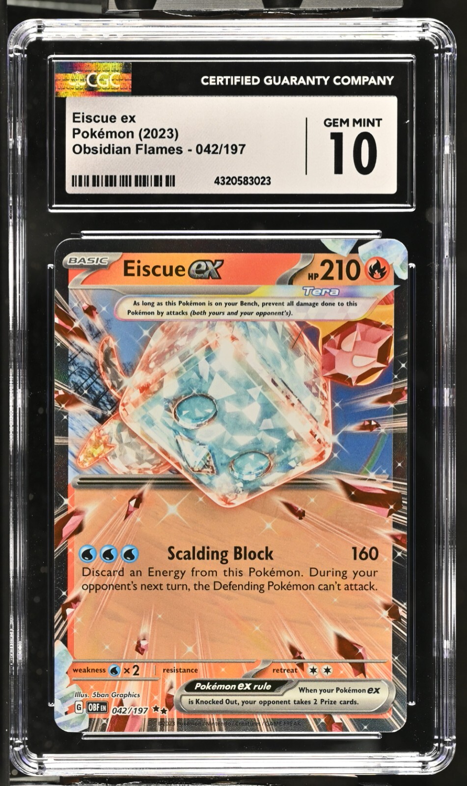 CGC Graded 10 Gem Mint Eiscue ex 042/197 Obsidian Flames CGC Graded 10 Gem Mint Eiscue ex 042/197 Obsidian Flames