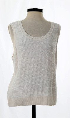 St John Knits Sleeveless Shell, Top, Cream Ribbed Detail Sz- X-Large NWT $420
