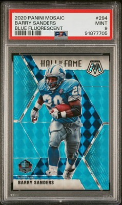 2020 PANINI MOSAIC BLUE FLUORESCENT #294 BARRY SANDERS 6/15 PSA 9