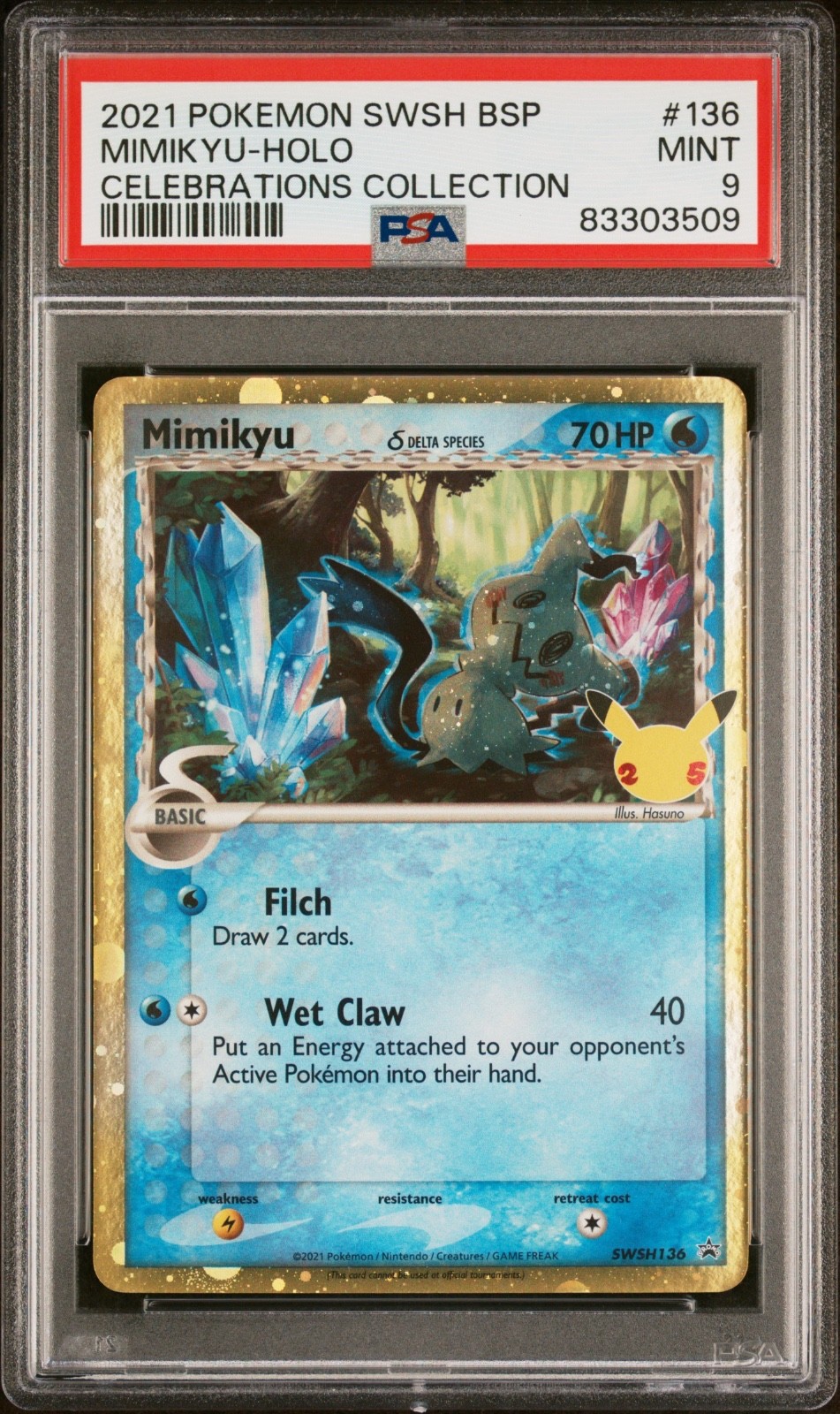 Mimikyu Celebrations Delta Species Promo SWSH136 Black Star Pokemon - PSA 9 Mint