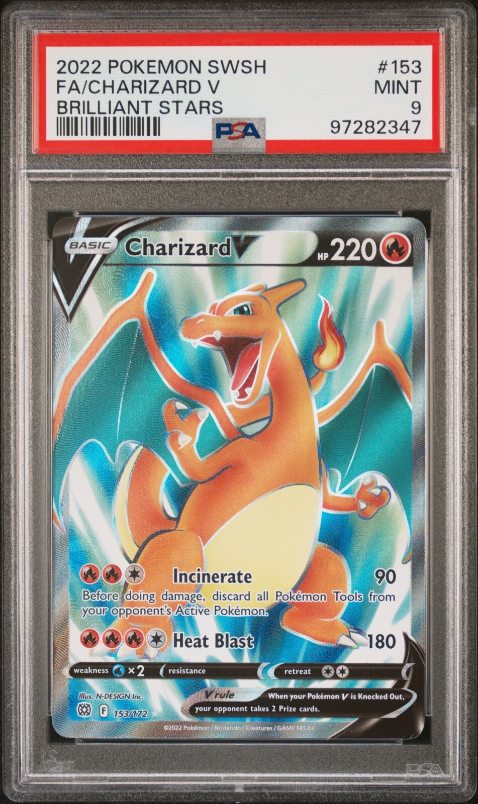 PSA 9 MINT Charizard V 153/172 Brilliant Stars Ultra Rare PSA 9 MINT Charizard V 153/172 Brilliant Stars Ultra Rare