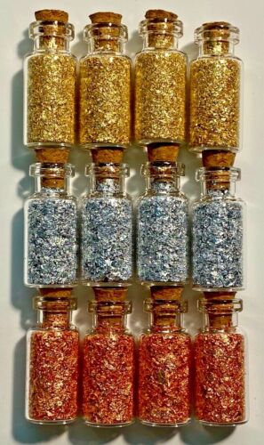 12  Bottles of Large... Gold & Copper & Silver Flakes.. Lowest price on the Net