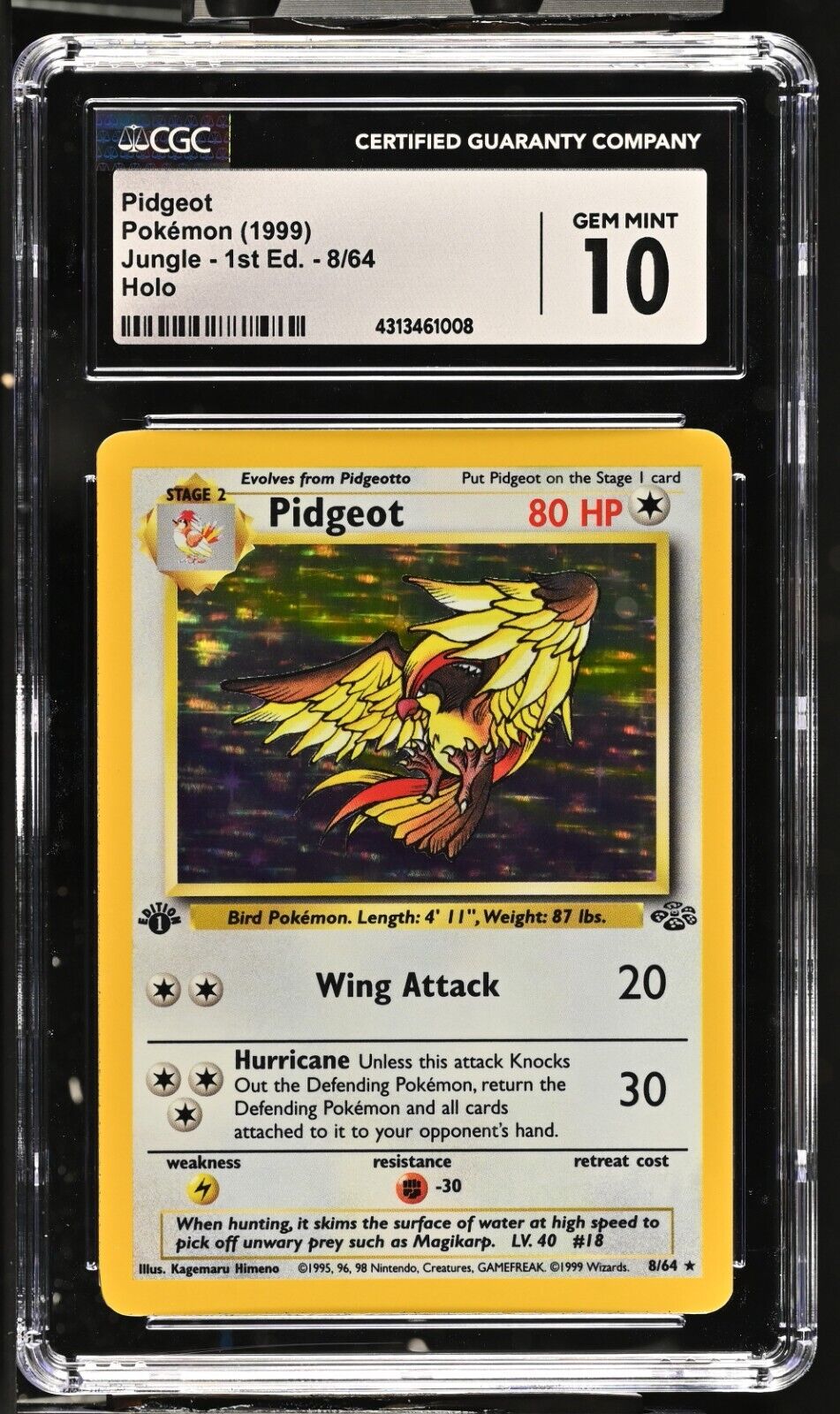 CGC 10 GEM MINT Pidgeot 1st Edition 8/64 Pokémon Jungle Holo CGC 10 GEM MINT Pidgeot 1st Edition 8/64 Pokémon Jungle Holo