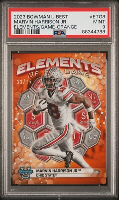 2023 Bowman U Best Marvin Harrison Jr. Elements of the Game Orange /25 PSA 9