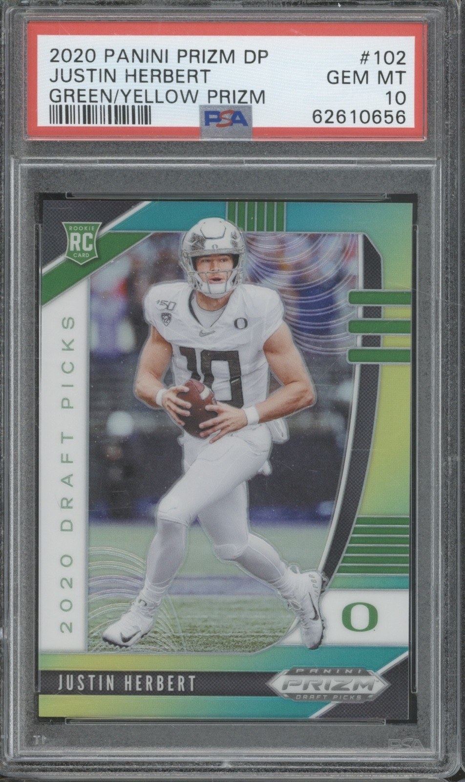 2020 Panini Prizm Green Yellow #102 Justin Herbert 184/249 RC Gem Mint PSA 10