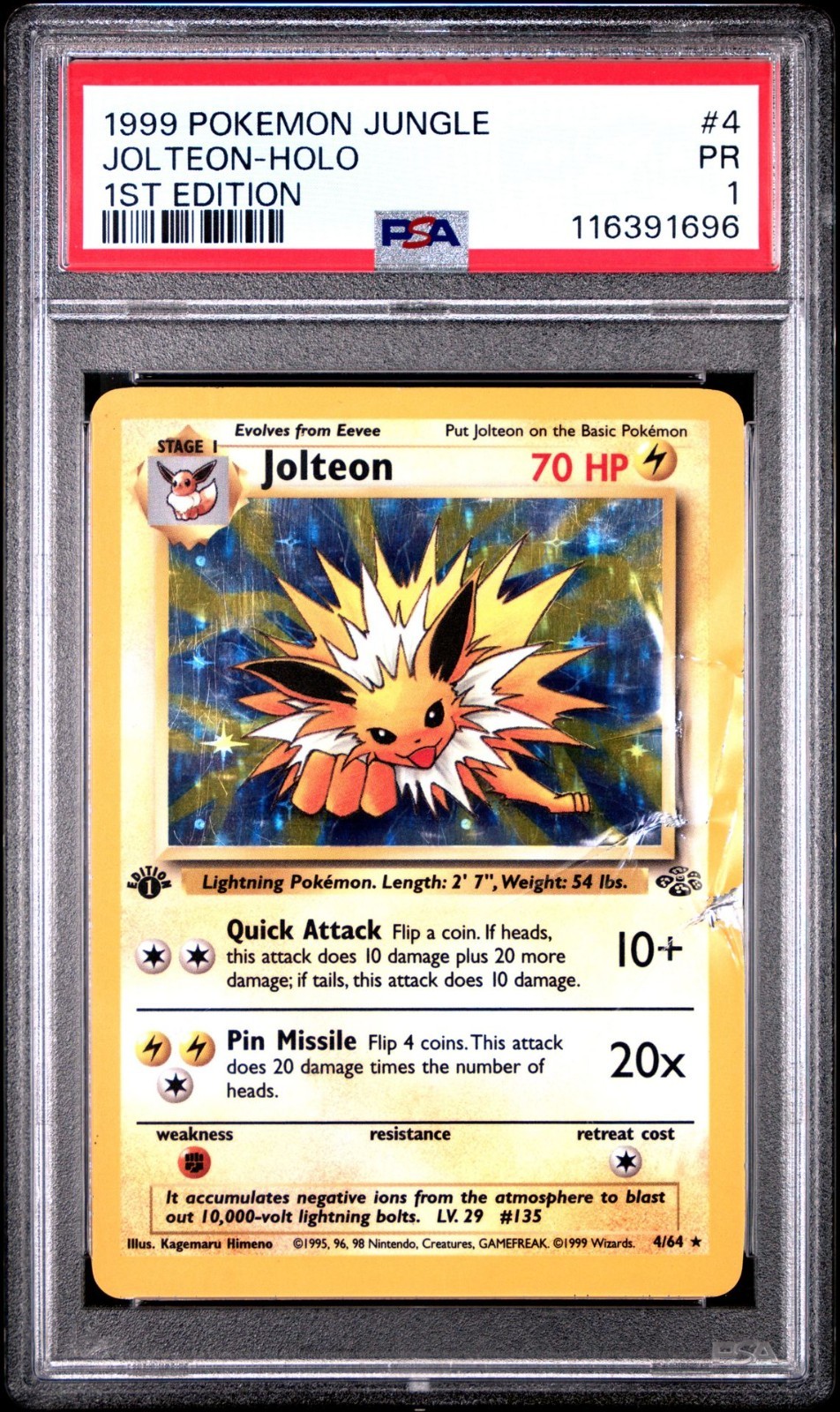 ポケモン - Jolteon サンダース 1ED 1st Edition 4/64 英語版 PSA 1 1999 Pokemon Jungle 1st Edition Jolteon 4/64 Holo Foil