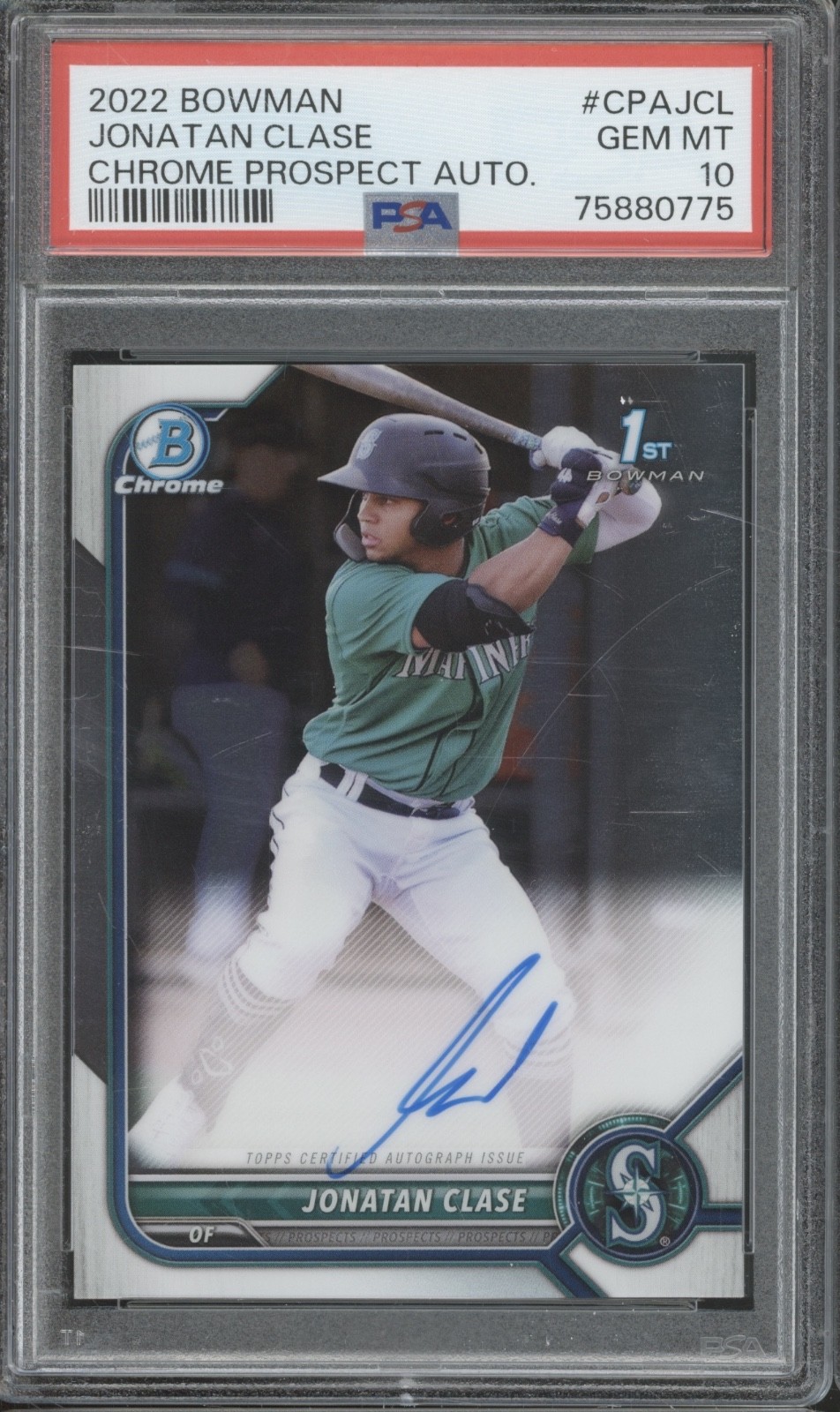 2022 Bowman Chrome Jonatan Clase Auto Autograph RC Rookie Gem Mint PSA 10