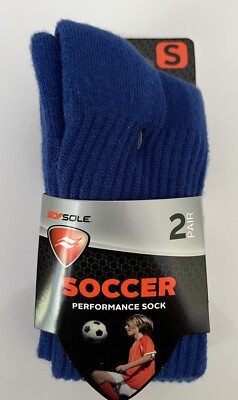 SOF SOLE Youth 2-Pair Blue Soccer Performance Socks Shoe Size 10-4.5 NWT