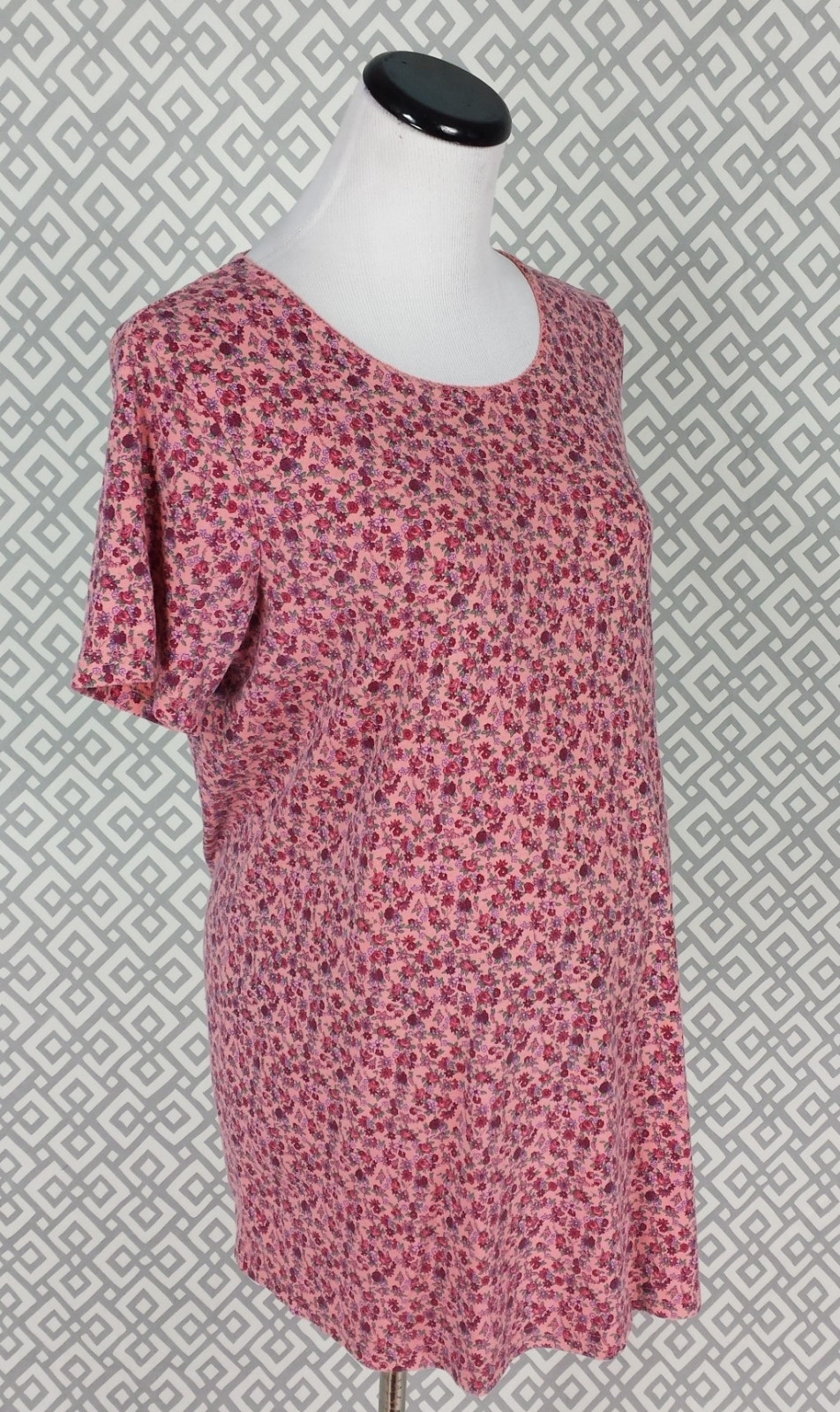 Womens Announcements Maternity Top Short Sleeve Pink Floral Blouse Size Large L
