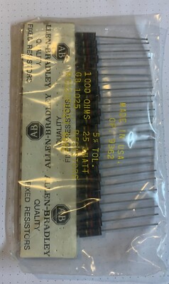 1k Ohm Carbon Resistor 5% Tolerance, 1 Watt, Allen-Bradley Brand, 25 Per Package