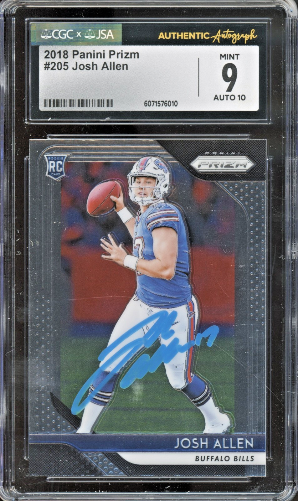 2018 Panini Prizm #205 Josh Allen RC Rookie Autograph Mint CGC 9 10 Auto