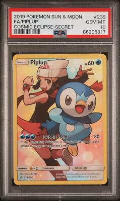 2019 Pokemon Sun & Moon Cosmic Eclipse Piplup Secret PSA - GEM MT 10