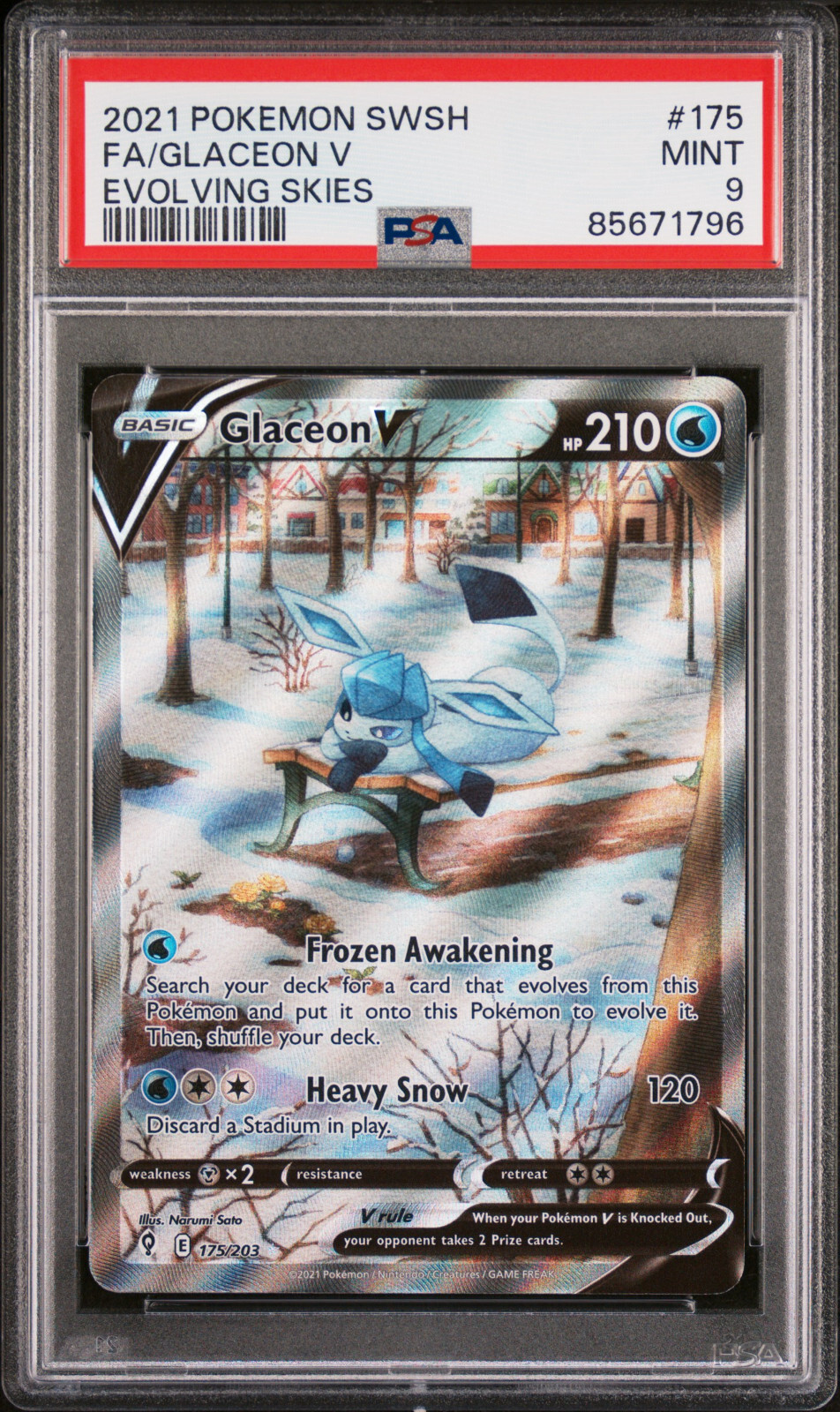 2021 POKEMON EVOLVING SKIES GLACEON V #175 FULL ART HOLO PSA