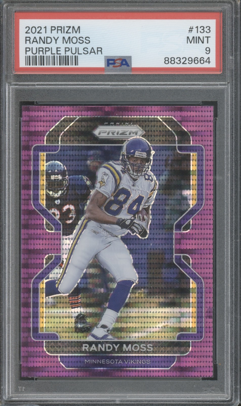 2021 Panini Prizm Purple Pulsar #133 Randy Moss Color Match Mint PSA 9