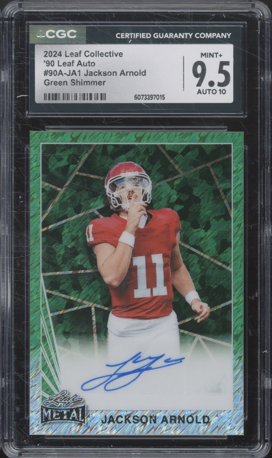 2024 Leaf Green Shimmer Jackson Arnold 4/7 RC Rookie Mint+ CGC 9.5 10 Auto