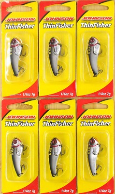 (6) Johnson 1/4 Oz ThinFisher 1 3/4'' Blade Baits Black Silver Brand New In Pack