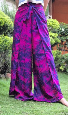 Tie Dye,High waisted,Tie front,split hem,wide leg palazzo sarong Boho Trousers