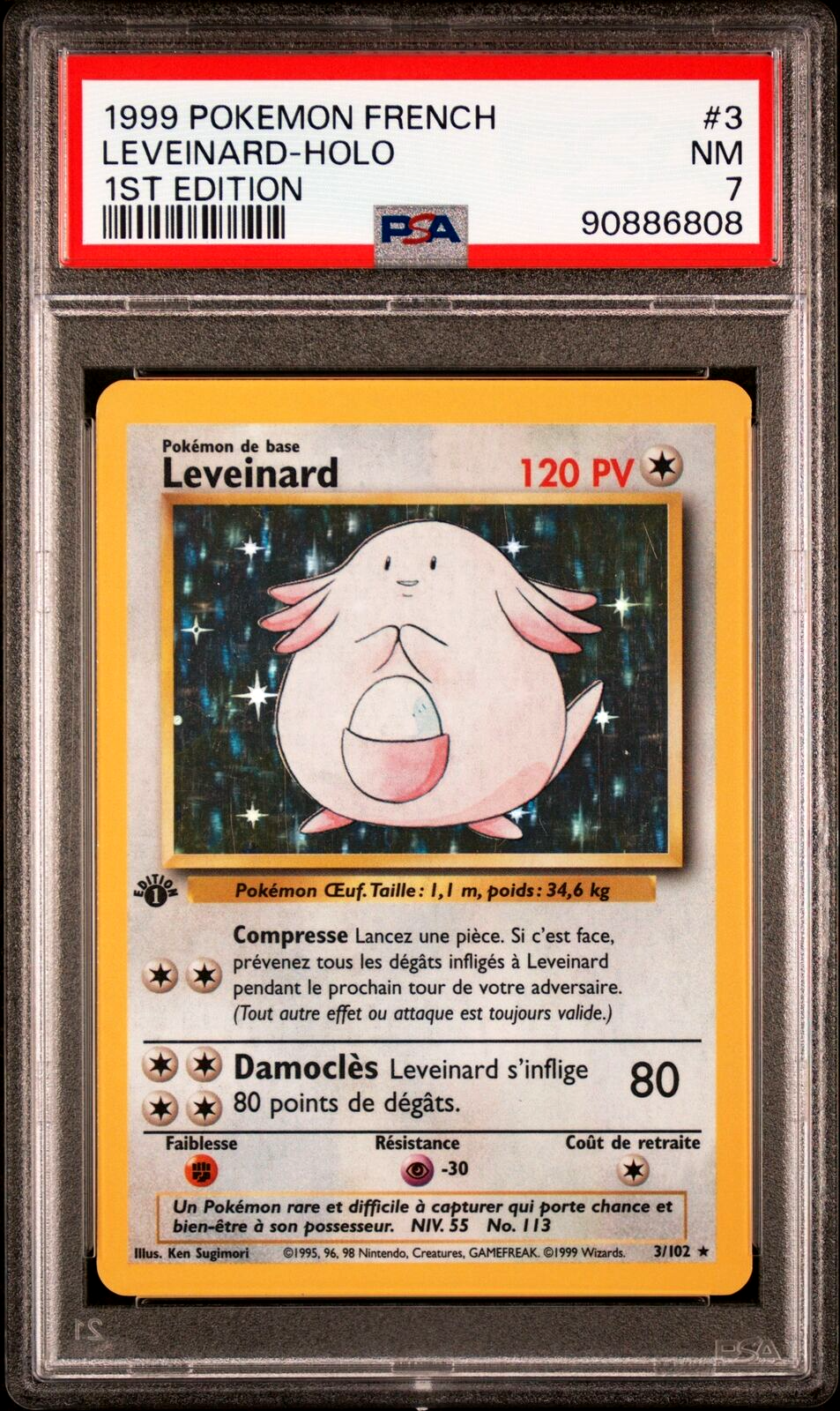 PSA 7 Near Mint 1st Edition Chansey 3/102 (Base Set) Holo