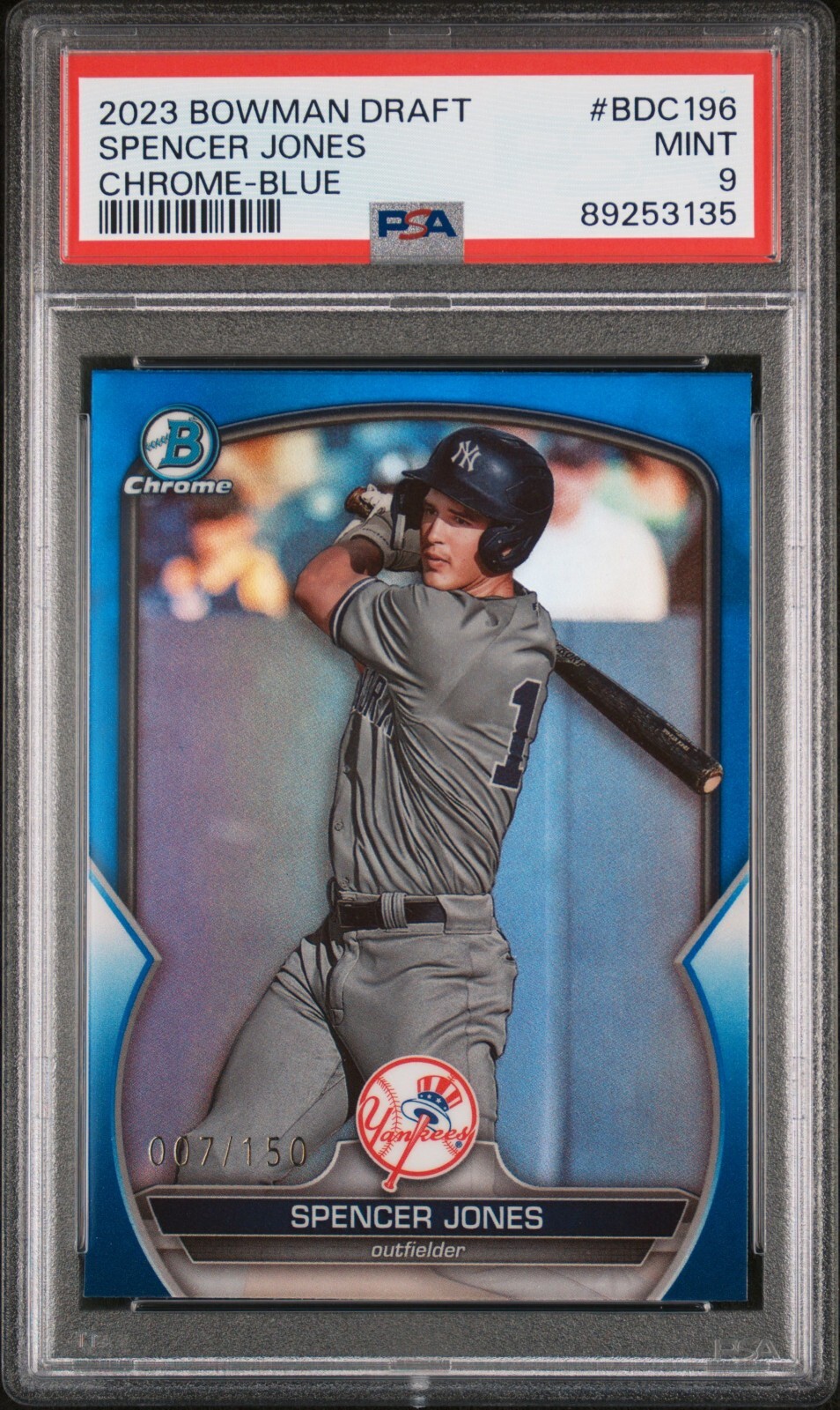 2023 Bowman Draft Spencer Jones Blue Refractor /150 PSA 9