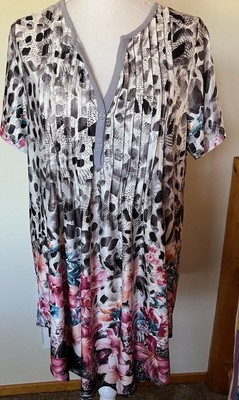 Simply Aster By Firmiana Top Womens 1X Pintucked Short Sleeves Tunic Dress