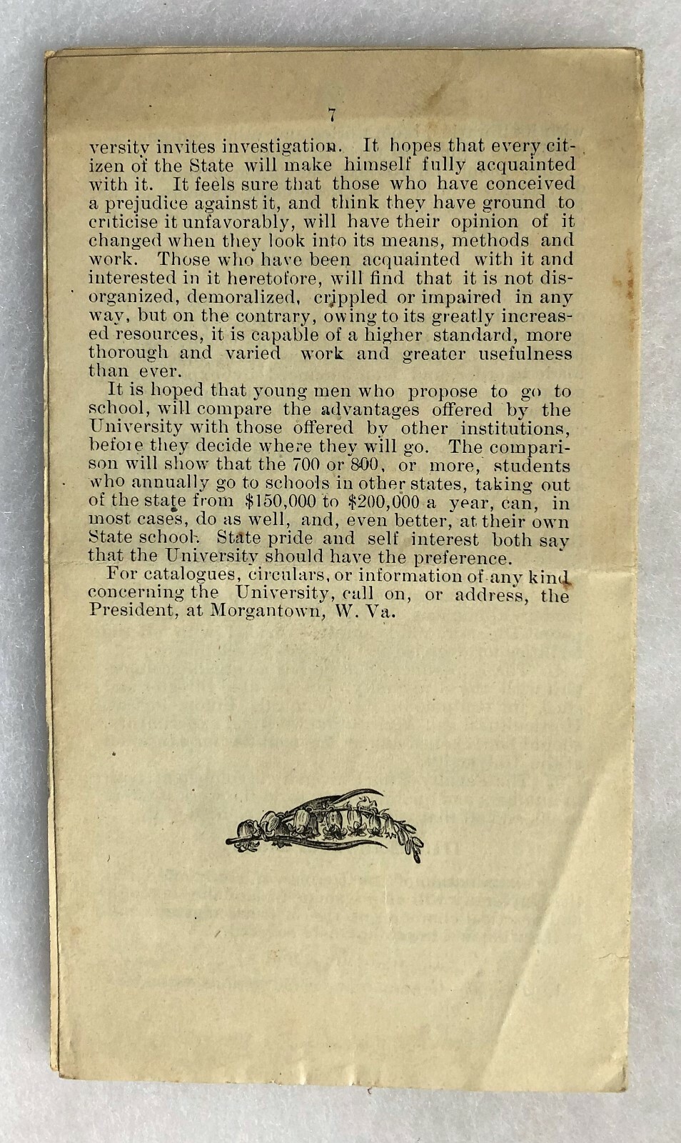 1893 WEST VIRGINIA UNIVERSITY ADVERTISING BROCHURE - EARLY PIECE