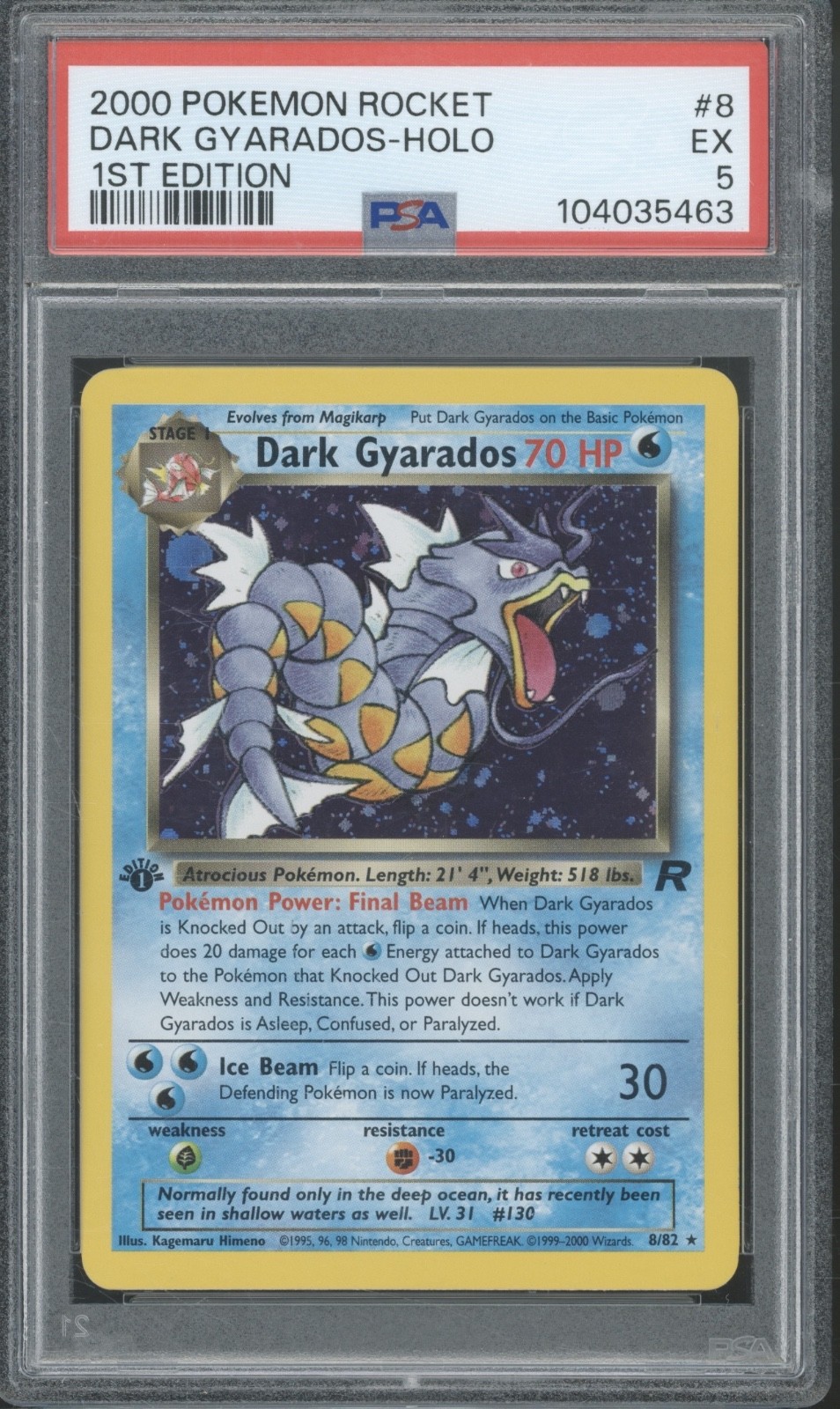 2000 Pokémon Rocket 1st Edition Holo #8 Dark Gyarados EX PSA 5