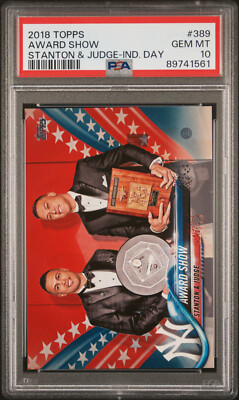 2018 Topps Award Show Aaron Judge Giancarlo Stanton Independence Day /76 PSA 10