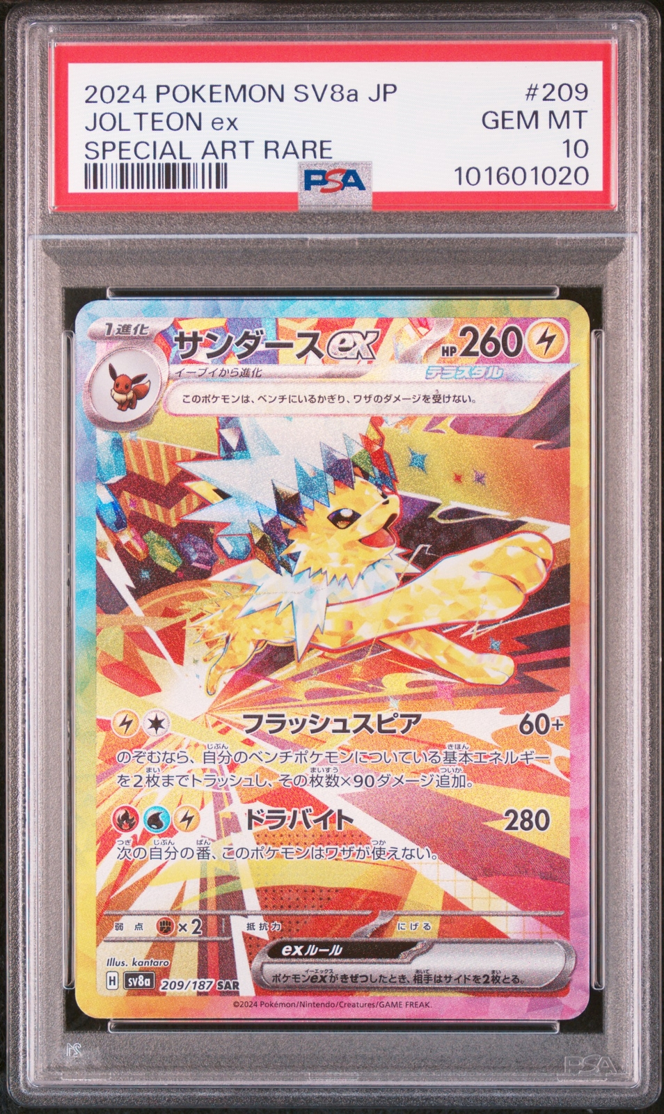 PSA 10 GEM MINT JAPANESE POKEMON 2024 JOLTEON ex 209/187 TERASTAL